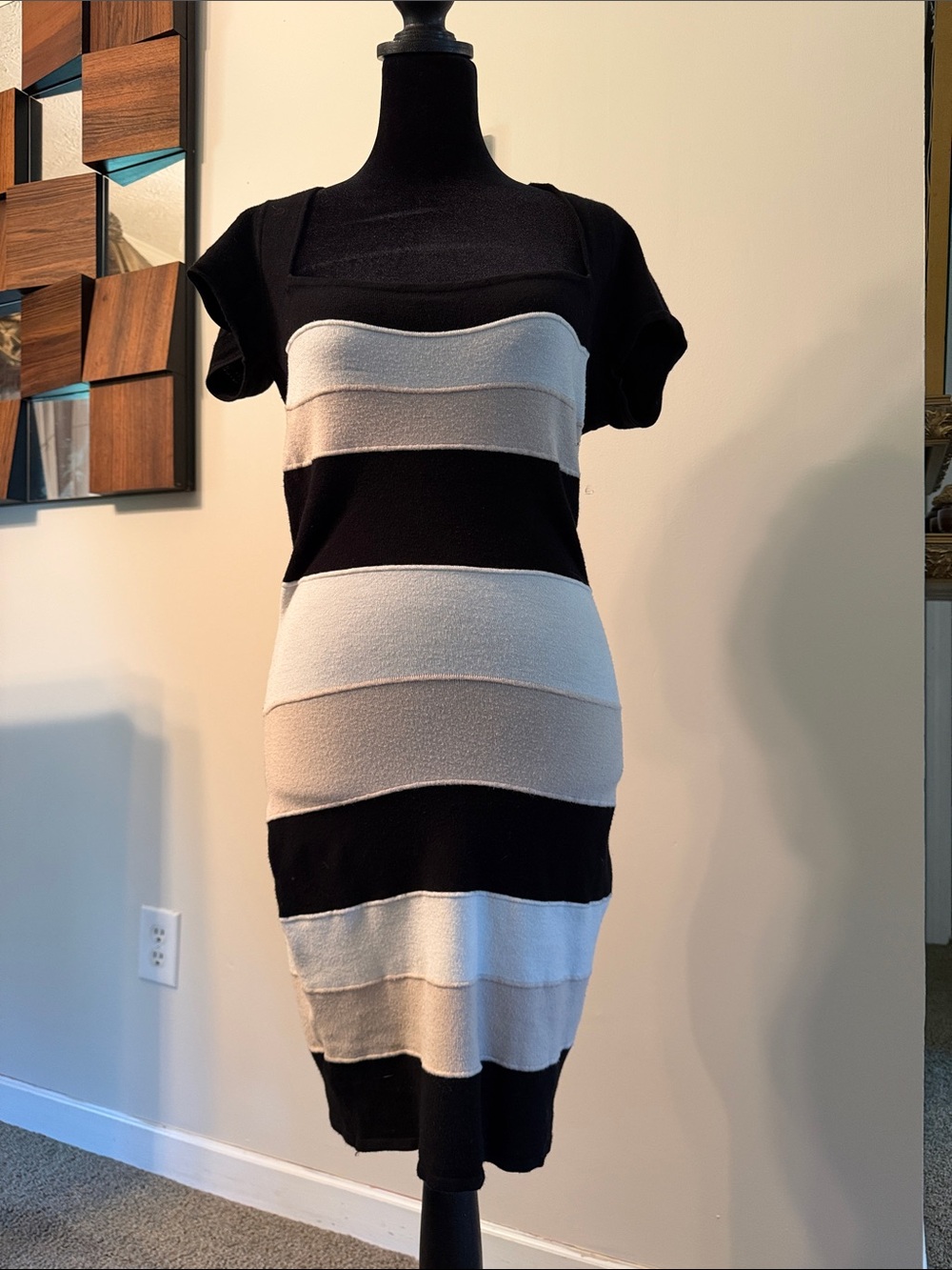 Black and White Striped Knit Bodycon Dress